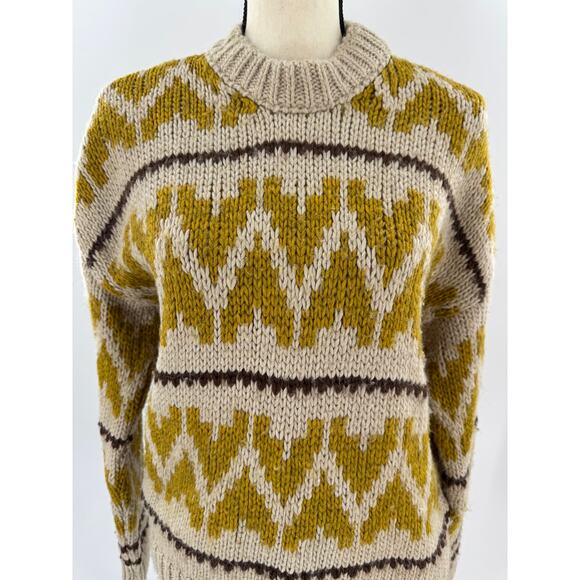 The Great Womens The Folk Fair Isle Heart Wool Sweater Beige Yellow Gold Small - Picture 1 of 9